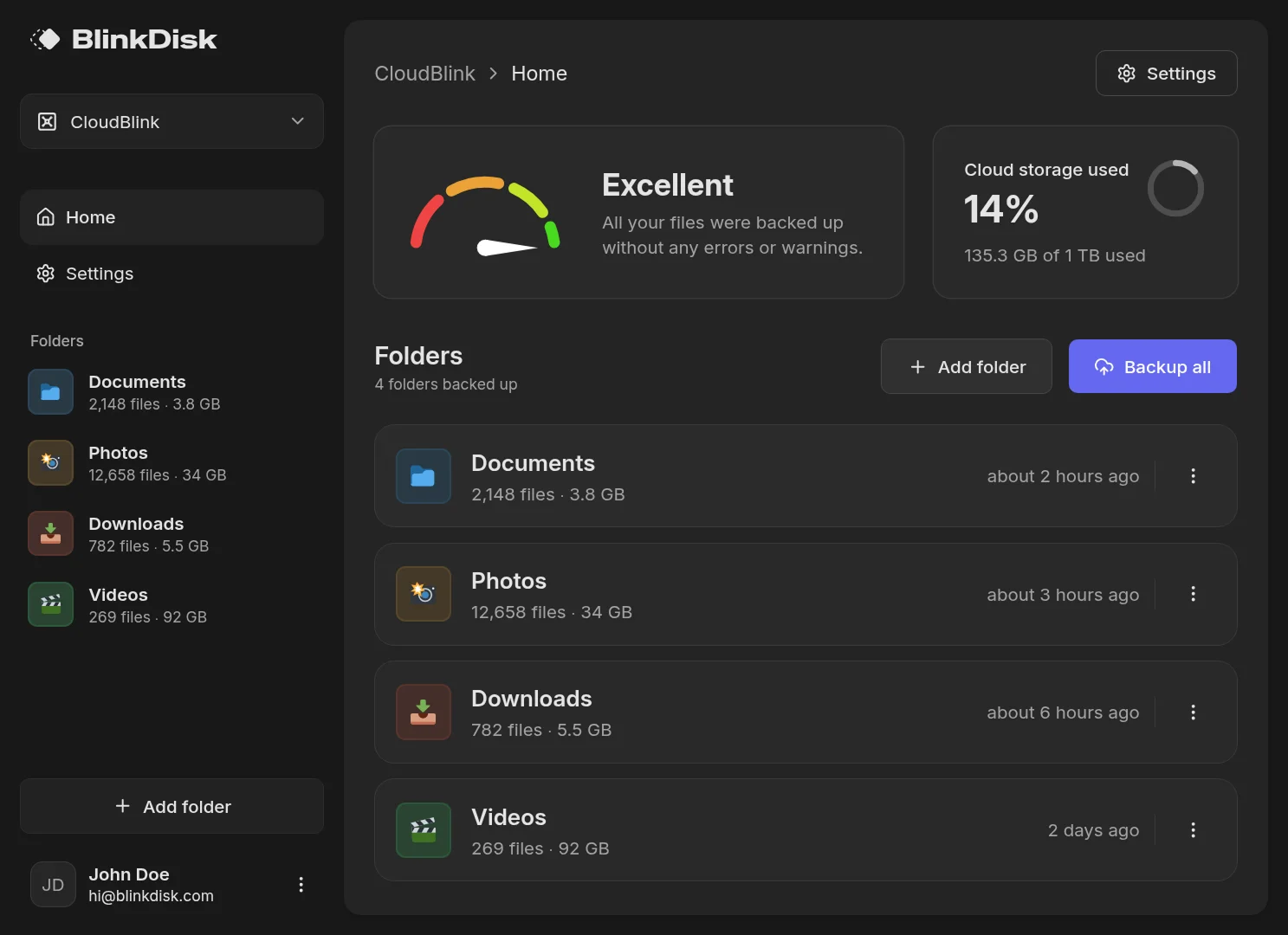 Screenshot of the BlinkDisk desktop app