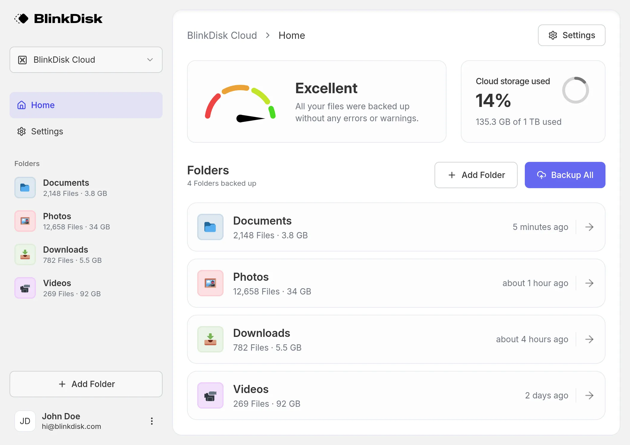 Screenshot of the BlinkDisk backup app