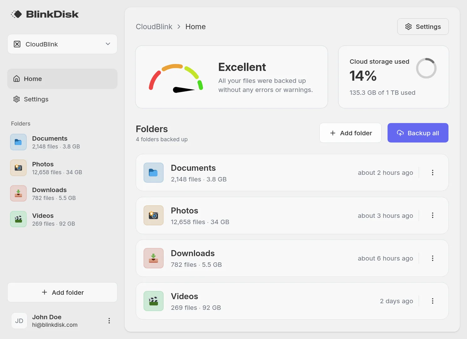 Screenshot of the BlinkDisk desktop app