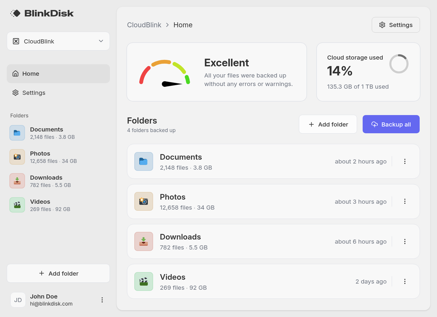 Screenshot of the BlinkDisk backup app