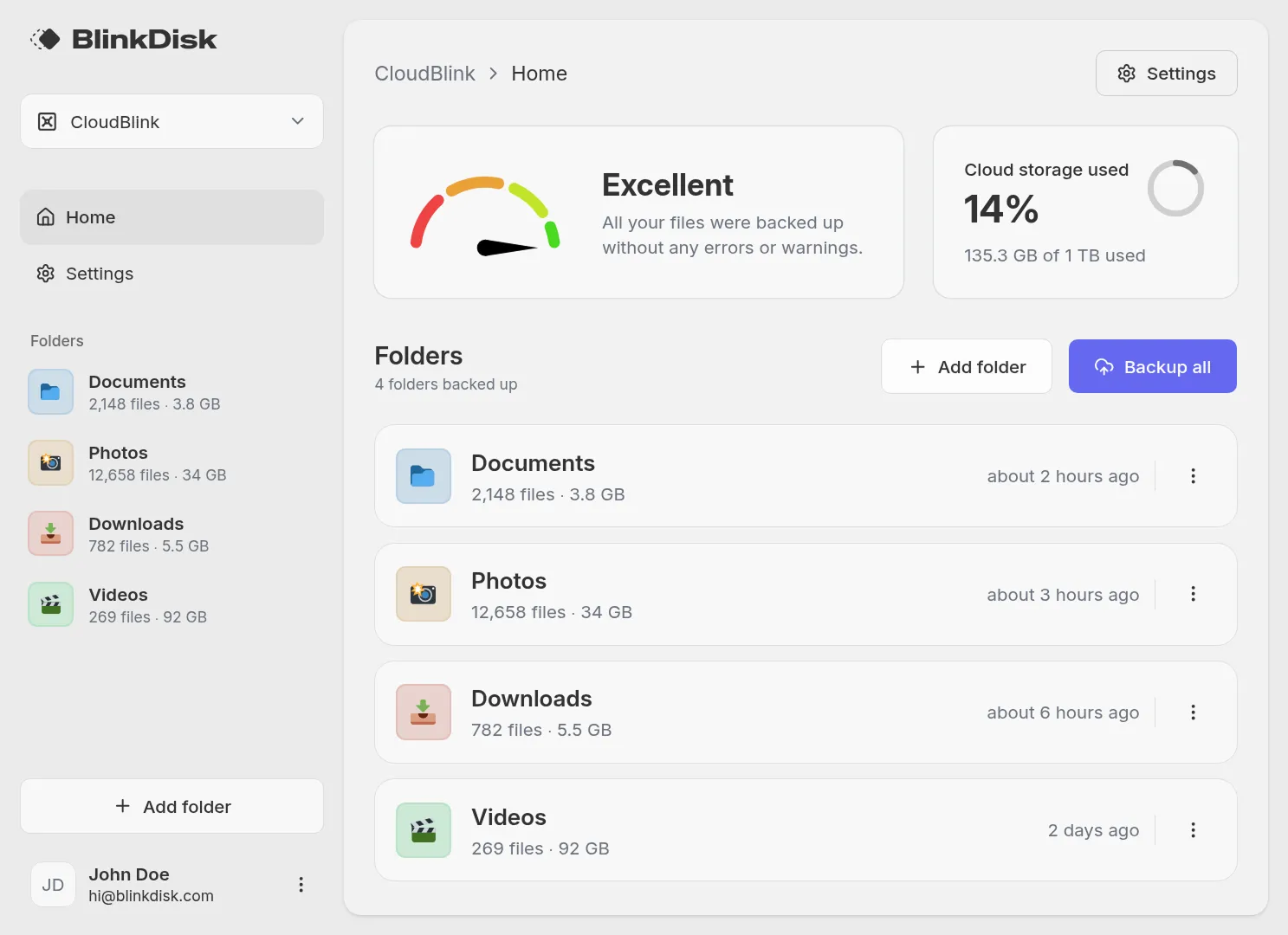 Screenshot of the BlinkDisk backup app